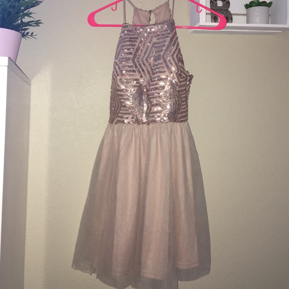 sequins light pink homecoming dress